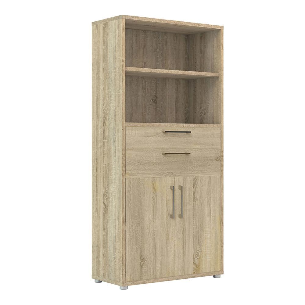 Business Pro Bookcase 4 Shelves with 2 Drawers and 2 Doors in Oak Effect